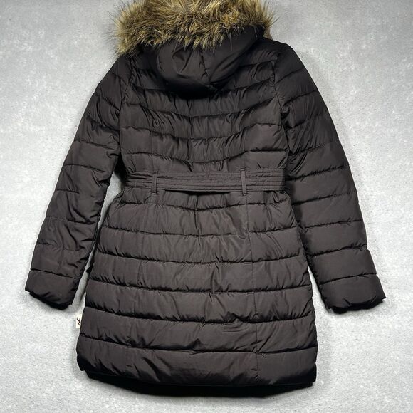 VTG HOLLISTER Quilted Belted Parka Jacket Women’s Medium Brown Faux Fur Trim - Picture 7 of 11